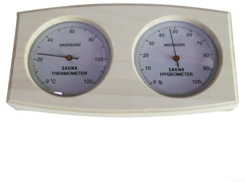 CYRENT 2-in-1 Wooden Sauna Room Thermometer Hygrometer with Analog Display for Accurate Temperature and Humidity