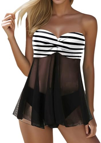 Generisch 2026 traje de baño mujer traje de baño de dos piezas Bandeau tankini top traje de baño con parte inferior traje de baño, Negro , S