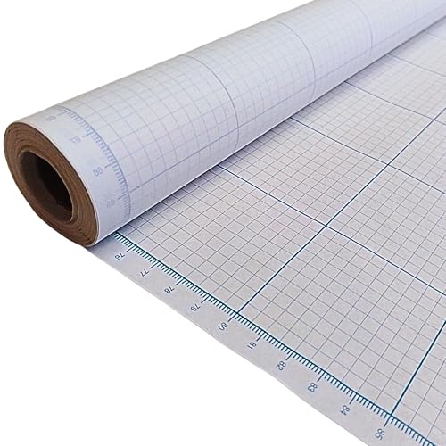 Grid Graph Pattern Paper | 914mm (36”) x 10m Roll | Printed Blue 5mm & 50mm Grids | Printed Full-Length Ruler | for Drafting, Pattern Cutting, Engineering | Available in 50gsm & 90gsm Thickness (50)