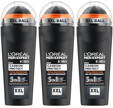 L'Oréal Paris, Desodorante Roll-On, para Hombre, Pack 3 x 100ml