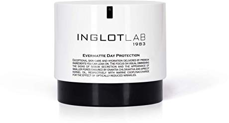 Inglot Lab Evermatte Day Protection Gesichtscreme, sorgt für gut mattierte Haut und sichtbare Feuchtigkeit, mit Coenzym Q10, Aprikosenkernöl und Enantia Chlorantha Rindenextrakt, Vegan, 50 ml