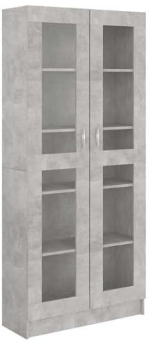 vidaXL Armoire à Vitrine, Meuble de Rangement avec Compartiment, Étagère de Salon Salle de Séjour Chambre Intérieur, Gris Béton Bois d’Ingénierie