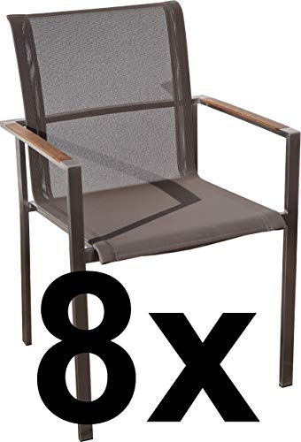 ASS 8Stk Designer Gartenstuhl mit Armlehne Kuba-BRAUN Gastroqualität Stapelsessel Gartensessel Stapelstuhl Sessel Edelstahl Batyline Textilene Teak stapelbar sehr robust
