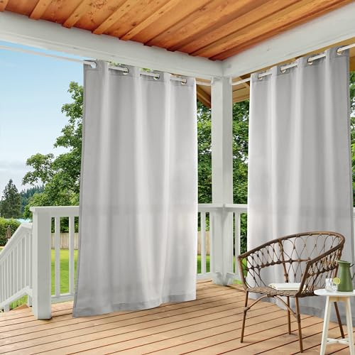 TOWN & COUNTRY BASICS Exclusive Home Cabana Solid Indoor/Outdoor Light Filtering Grommet Top Curtain Panel Pair, 54x144, Cloud Grey