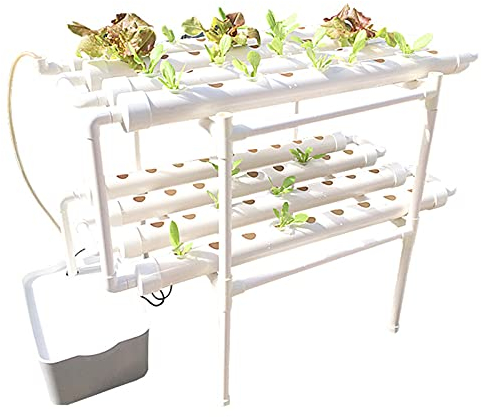 Hydroponisches System 72 Löcher 8 Rohre - Hydroponisches Anbausystem Hydroponic Grow Kit 2 Schichten Hydroponische Pflanzgeräte Tiefe Wasserkultur Balkon Gartensystem für Gemüse, Salat, Blumen