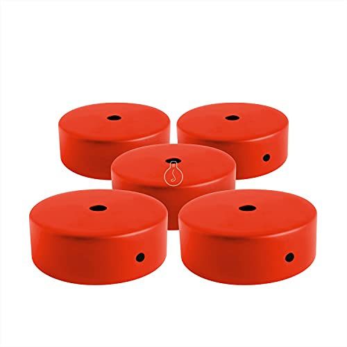 AMARCORDS - 5 Metal Chandelier Rosettes, Color Coral, lamp Ceiling Canopy Complete with Cable clamp Accessories, Screws and Ceiling Bracket. Diameter 77mm Height 26mm