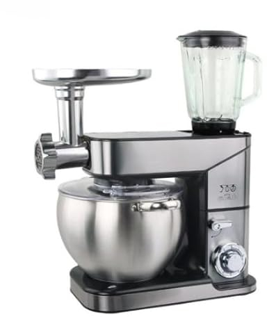 Royal Swiss Robot pastelero multifunción 3 en 1 2000 W - Cuenco de acero inoxidable 12L + licuadora de vidrio 1,5 L + picadora de carne, robot de cocina potente con 6 velocidades y movimiento