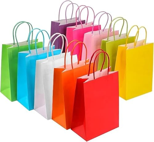 MoAL 30 Pieces Paper Party Bags for Kids Party - 10 Colors Paper Bags with Handles - Toy Gift Bag for Birthday Celebrations, Weddings, Christmas, Halloween and Baby Shower - Goody Paper Bag