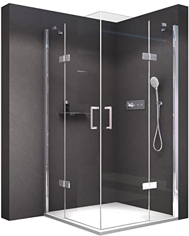 BERNSTEIN® Eckdusche 100 x 100 cm Dusche mit Drehtür an zwei Festfelder NT407 – Duschabtrennung mit Eckeinstieg 8mm ESG Nano Klarglas