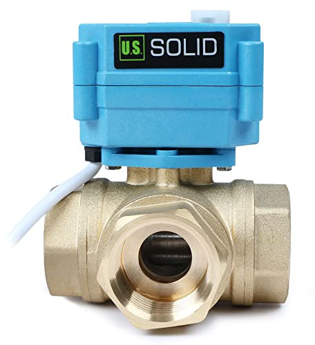 U.S. Solid Valvola a sfera motorizzata a 3 vie in ottone – Tipo L, funzione manuale, portata standard (1, AC 110–230 V)