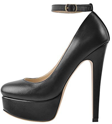 Only maker Damen Plateau High Heels Elegante Mary Jane Pumps mit Stilettos Mandelzeh Damenschuhe Lederimitat Schwarz 44 EU