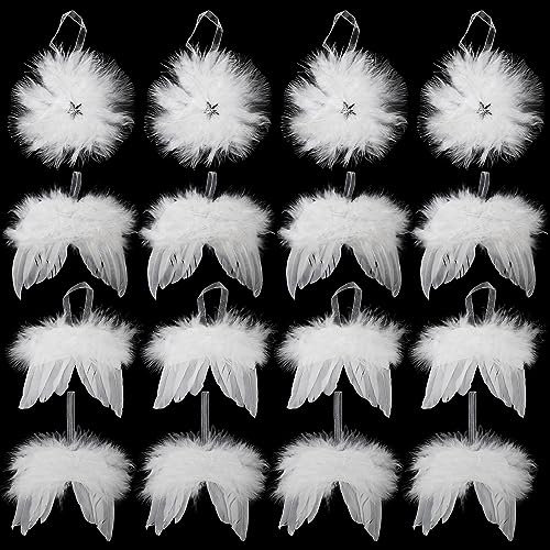 DERAYEE 16 PCS Christmas Hanging Decorations, Xmas Tree Decorations White Feather Personalized Angel Feather Wings for Xmas Wedding Festival Home Party Decoration