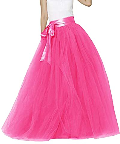 Tüllrock Damen Lang Tüll Rock Tütü Karneval Kostüm Petticoat Unterrock 50er Vintage Ballet Tanzrock Tanzkleid Ballkleid Ballett tütü Rockabilly für Halloween Karneval Party Hot Rosa