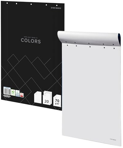 Top 2000 Colors 400169248 Papier tableau blanc 64 x 90 cm 20 feuilles 70 g/m² Papier tableau noir Idéal pour les bureaux ou les salles de conférence Dos collé