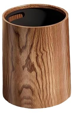 Folpus Wood Grain Trash Can Garbage Container Waste Bin Toilet Paper Basket for Dorm Toilet, 8L