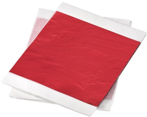 QUARKZMAN Carta Foglia Rossa Foglia d'Oro Foglio 5.5 x 5.5 Pollici per Decorazione Artistica, Sculture, Pacco da 100