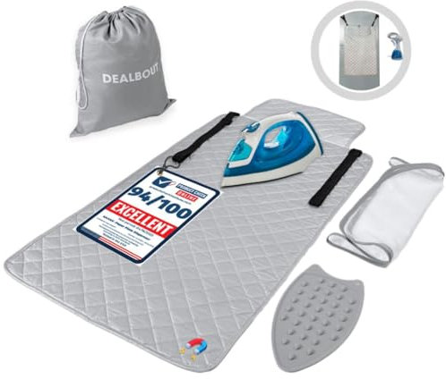 Premium Ironing Mat 39x18.5 Table Top Over Door Heat Resistant Pad with Magnetic Corners Portable Silicone Surface for Quilting Supplies and Notions Sewing Travel Table top Ironing Board