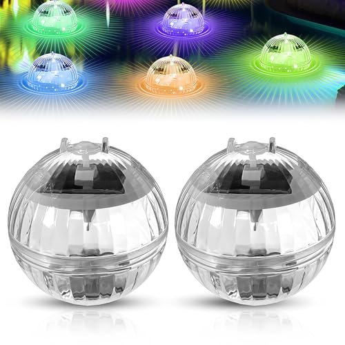 ADDLIVE Solcellsflytande poolbelysning, 2 stycken solcellsflytande spotlights, IP65 dammbelysning, flytande, vattenljus, flytande, vattentät för pool, damm, fontän – 7 färger