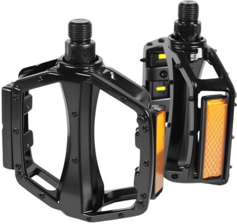 YUNYU Pedales de bicicleta negros, ligeros pedales de aluminio con perfil antideslizante y tiras reflectantes, pedales de rodamiento de bolas de 9/16 para MTB, bicicleta de ciudad, trekking (400 g