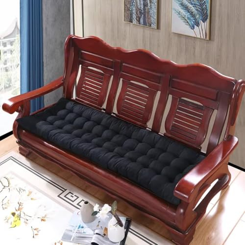 Mozzeilee Coussin de banc, confortable, antidérapant, pour chaise 2/3/4 places, jardin, terrasse, baie vitrée, plage, camping, balcon, bureau (noir, 90 x 45 cm)