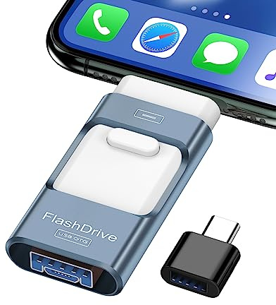 Pendrive 128 GB de Alta Velocidad 3.0, Memoria USB Externa 4 en 1 para Móviles, Teléfonos, Computadoras y Más - Almacenamiento para Datos, Imágenes y Películas - Acceso Rápido con un Solo Click