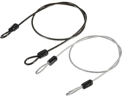 TA-VIGOR 2 st säkerhetsstålkabel, 2,5 mm x 0,5 m/1,64 fot belagt säkerhetsvajer med dubbel ögla, flexibelt säkerhetskabellås för cykel, bagage, resor och utomhusbruk, transparent, svart