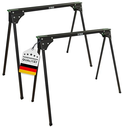 D-Tack 2x Arbeitsbock klappbar | Hochwertiger Sägebock aus Stahl | Faltbock mit einer Tragkraft bis zu 500 kg pro Paar | Klappbock für Baustelle, Werkstatt & Heimwerken