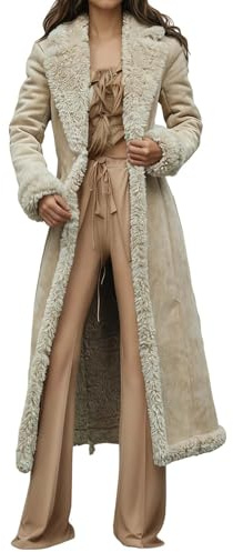 Generisch Cappotto lungo da donna, in finta pelle scamosciata, oversize, giacca invernale calda, in camoscio, spesso trapuntato, autunno e inverno, elegante cappotto invernale