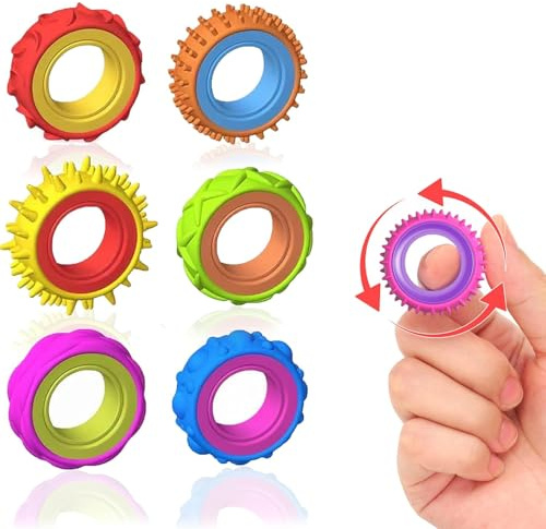 6 Pack Multicolore Bagues Sensoriels Anti-Stress - Jouets Apaisants Texturés pour Enfants Adultes avec TDAH Autisme Concentration
