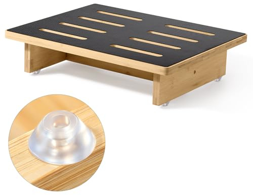 Roylvan Taburete de Madera para Adultos y Mayores, Escalón Madera Único de 9cm con Superficie Antideslizante de Goma, Capacidad 200kg, Uso Interior y Exterior, Escalón Portátil para Baño Cocina Cama