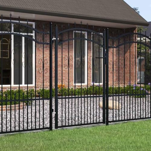Cancello d'ingresso per giardino, porta da giardino, con punta a lancia, nero, 103 x 150 cm, in acciaio verniciato a polvere, per giardino, terrazza