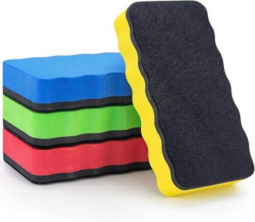 Effaceur Tableau Blanc 4 Pièces 4 Couleurs, Brosse Tableau Blanc Bleue Magnétique, Effaceur Ardoise pour Nettoyage à Sec Nombreuses Surfaces, Eponge Tableau Blanc pour Tableaux Noirs et Verre