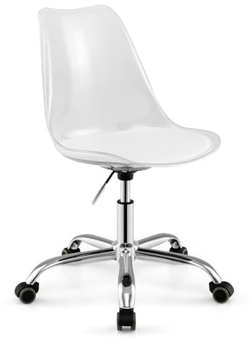 COSTWAY Clear Acrylic Office Chair, Height Adjustable Swivel Computer Desk Chair Armless Vanity Seat with PU Leather Cushion, Ergonomic Mid-Back Rolling Executive Task Chairs (60 x 60 x 78-88 cm)