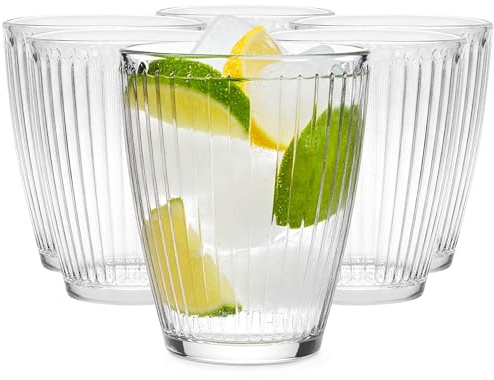 Glasmark Krosno 1992 Vasos para Agua, Zumos y Cócteles 330 ml - Set de 6 Piezas - Transparentes, Acanalados - Juego de Vasos Bajos para el Hogar y la Hostelería