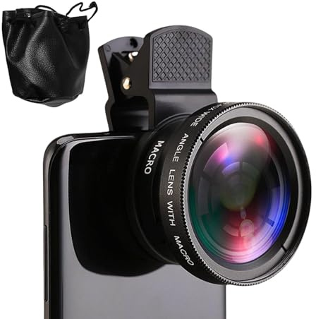 Kit de lente de cámara de teléfono, gran angular de 0,45x y macro de 15x | lente móvil externa HD universal con clip, accesorio de lentes ópticas de aluminio para smartphone, fotografía, de viajes