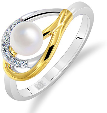 Planetys Bague pour Femme 2 Tons en Argent 925/1000 et Plaqué Or 18 carats Perle de Culture blanche