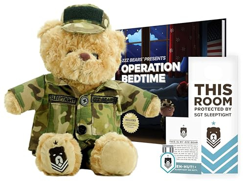 ZZZ Bears SGT Sleeptight Army Teddy Bear with Storybook & Sleep System, Comforting Gift for Army Kids, Helps with Bedtime Routine, Deployment Separation & Emotional Support