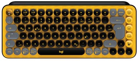 Logitech POP Keys Mechanische kabellose Tastatur mit anpassbaren Emoji-Tasten, Kompaktes Design, Bluetooth- oder USB-Verbindung, Multi-Device, OS-kompatibel, Deutsches QWERTZ-Layout - Gelb/Schwarz