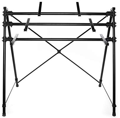 Music Store KB-1177 Keyboardständer, 3-Instrumenten Platz, Höhenverstellbar, Schwarz, Aluminiumkonstruktion, ABS-Befestigungsklammern, 370/840/1270mm Höhe, 380mm Tiefe, 800mm Breite, 1480mm Länge,