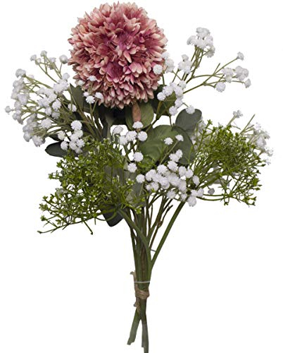 2474U Kunstblumenstrauß Maria - Seidenblumen im Strauß gebunden aus Schmucklilie, Schleierkraut und Eukalyptus - Witterungsbeständig - Naturgetreu