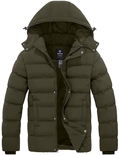 Wantdo Chaqueta Puffer Resistente al Agua Chaqueta Acolchada a Prueba de Viento Abrigo Forro Polar Grueso Parka Casual Militar Exteriores Hombres Verde Militar Large