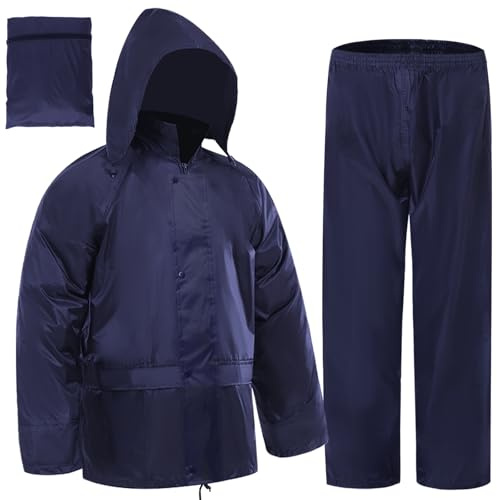 RainRider Rain Jacket Pants Suits for Men Women Waterproof Lightweight Rain Gear Coat Workwear (Navy,Large)