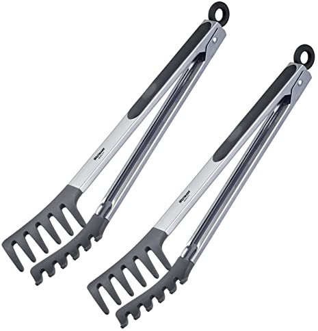 Westmark 2 Buffetzangen, Mit Gabellaffen aus Silikon und gummierten Griffen, Länge: 32,5 cm, Rostfreier Edelstahl/Kunststoff/Silikon, Fork Silicone Maxi, Silber/Schwarz, 162222E3