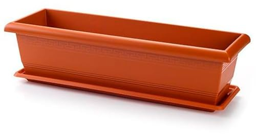 AC - Jardinera con Plato - Fabricado en Polipropileno - PLFT - Macetero para Jardin - Maceta para Plantas y Flores Rectangular de Plástico con Agujeros de Drenaje - 60 cm - Color Marrón