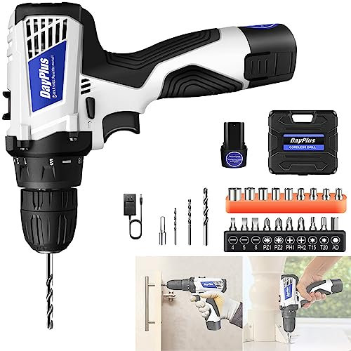 Cordless Drill Driver Cordless Electric Drill with Battery and Fast Charger, 18+1 Torque Setting Combi Drills Impact Screwdriver, 45N.m, 23PCS Drill Bits, 2 Speed, LED Light for Home & DIY Project