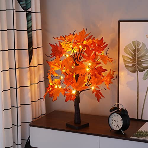 MEDOYOH 24LEDS Maple Leaf Tree Light, 60cm/23.62in Height Warmwhite Light Up Tree, AA Battery Included/USB Powered for Christmas Home Party Wedding Coffee Shop Decor