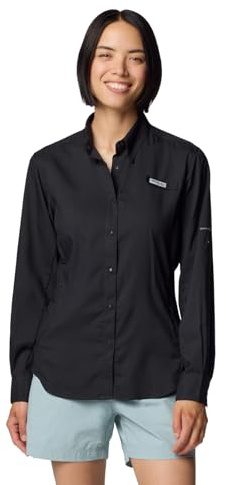 Columbia Womens PFG Tamiami II Long Sleeve Fishing Shirt, Black, Large
