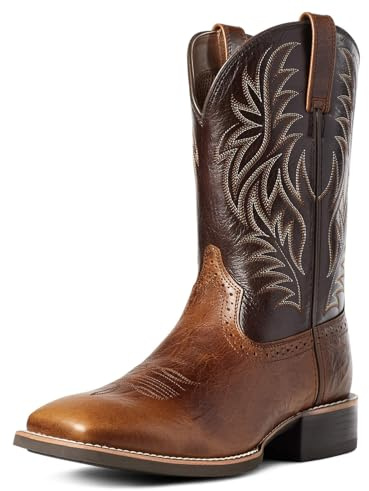 Bruna cowboystövlar för män västerländsk stövel hållbar retro klassisk broderad fyrkantig tå stövlar, Brun, 44 EU