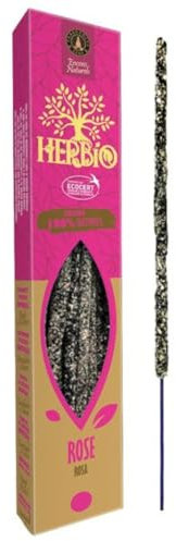 HERBIO - Incenso Bastoncini Naturali alla Rosa Ecologici Certificati, Artigianali Fatti a Mano, Lunga Durata (circa 75 min), 20gr