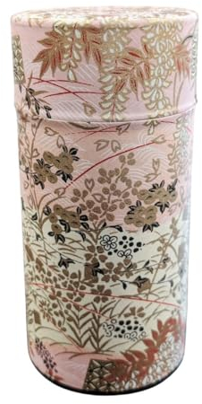 木谷製茶場 Japanese Tea Canister Double Lid, Japanese Washi Paper Coated with Capacity of 6.2oz(175g), Japanese Green Tea Container, shunshou(薄赤)